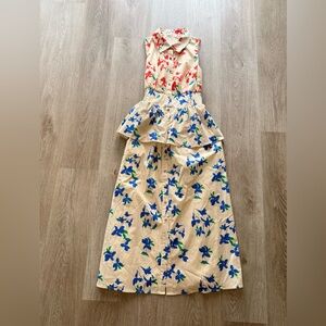 hutch paulette cream watercolor flower print peplum poplin midi dress small NEW